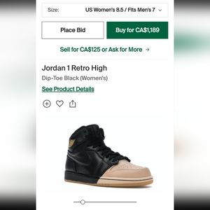 Air jordan 1 retro high premium dipped toe size 9w/7.5m